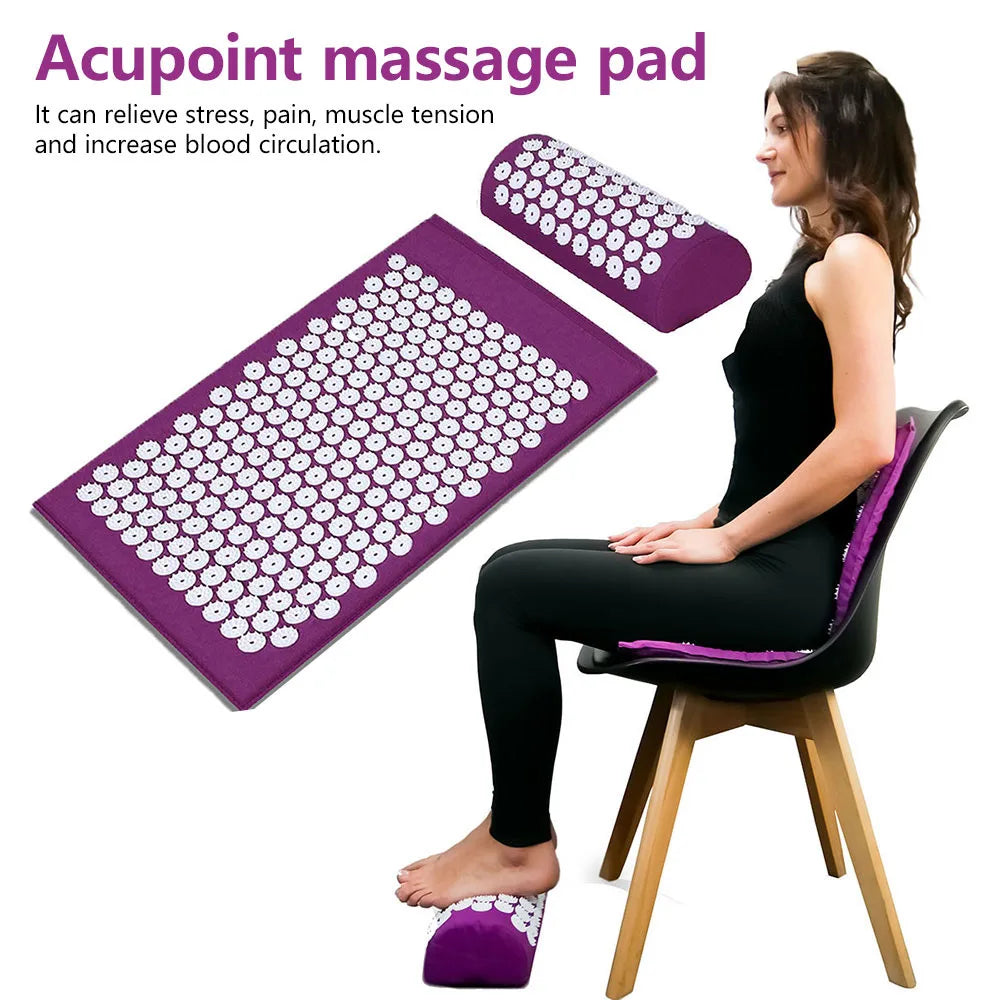 Acupressure Yoga Mat Massage Cushion Pillow Acupuncture Relieve Stress Back Body Pain Spike Mat with Carry Bag for Men Women